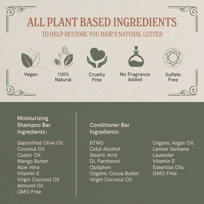 J.R.LIGGETT'S Shampoo and Conditioner Bar - Conditioner 1.75Oz + Two Moisturizing Formula Solid Shampoo Bar 3.5Oz - All-Natural Ingredients for Hair Clean, Soft, Tangle-Free, 3 Pack